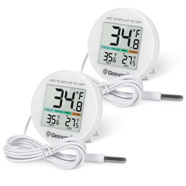 Geevon Refrigerator Thermometer 2 Pack IP65 Waterproof, with External Sensor, Fridge Temperature Monitor for Home Commercial, with LCD Screen, Stand and Magnetic Back, for Refrigerator, Freezer scenes