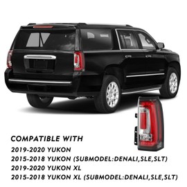 Tail Light Assembly Compatible with GMC Yukon XL 2015 2016 2017 2018 2019 2020, LED Type Brake Rear Lamp Replacement for GM2800268 84536242 23380459, Clear Lens, Left Driver Side
