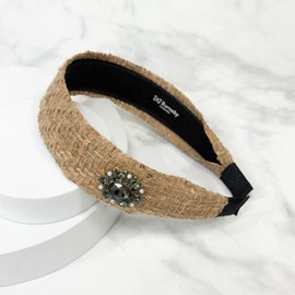 Burnaby Beige Cubic Pendant Hairband Wide Headband / 버나비 베이지 큐빅 팬던트 헤어밴드 넓은머리띠