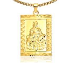 Fusamk Fashion Plated 18K Gold Buddha Dog Tag Pendant Guan Yin Necklace,22" Box Chain