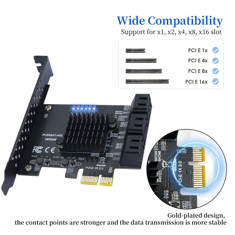 PCIe x1 SATA Card 6 Ports PCIE 3.0 SATA Expansion