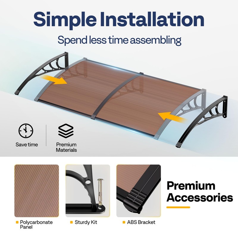 VIVOHOME Polycarbonate Window Door Awning Canopy Brown with Black Bracket