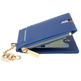 Small Wallet for Women Men Slim Flip Card Holder Leather Mini Pocket Wallets Keychain Zip Coin Purse Rfid Bifold Billfold (Dark Blue)