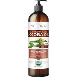 Velona - Aceite de jajoba 100% orgánico | Aceite de transporte transparente natural para el cuidado de la cara, el cabello, el cuerpo y la piel | sin refinar, prensado en frío | Tamaño: 2, 4, 8, 16, 24, 32, 64 oz y 7 lb, 236.58ml (8oz)