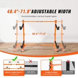 Happybuy Freestanding Kayak Storage Rack, 2-Kayak Holder with Adjustable Width, Heavy-Duty Steel, 175 lbs Max Load for Indoor/Outdoor Use