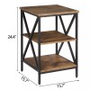 Segawe Rustic Brown X-Design Nightstand with Storage Shelf for Living