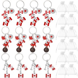 Guiqulai 12 Pcs Canada Keychain, Canada Flag Keychains Maple Leaf Key Chain Canada Souvenirs Keyrings Canadian National Flag Keychain Canadian Souvenirs Flag Key Ring for Friends Family Colleague