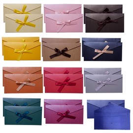 Pack of 12 Envelopes Kraft Paper Colourful Blank Vintage Envelopes with Ribbons Envelopes Wedding Invitations Envelopes for Christmas, Birthday, Wedding