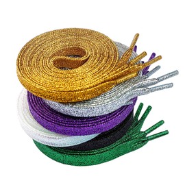 Booyckiy 6 Pairs Glitter Shoe Laces for Sneakers, 47" Flat Shiny Metallic Shoelaces for Canvas Athletic Shoes