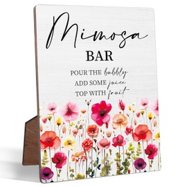 Mimosa Bar Bridal Shower Sign, Wedding Signs For Ceremony And Reception, 5" x 7" Wedding Gift Table Sign with Stand and Hook, Wooden Wedding Signage Table Top Decor, Gender Reveal Party Decorations, 1