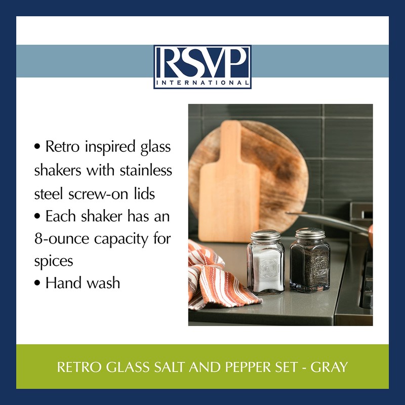 RSVP International Jumbo Retro Glass Salt & Pepper, Screw On
