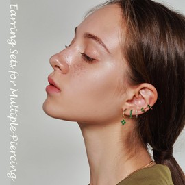 FIRSAUKI Earring Sets for Multiple Piercing Cartilage Stud Earrings Set for Women Hypoallergenic Dainty Gold Earrings 14K Gold Plated Earring Stack Small Huggie Hoop Earrings Trendy Earring Gift for Her B