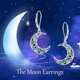 SHEAISRS Abalone Celtic Moon Earrings for Women 925 Sterling Silver Moon Dangle Earrings Moon Gifts Jewelry