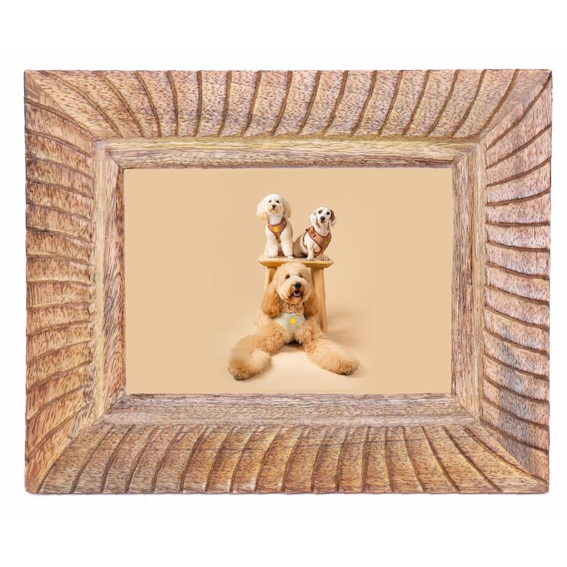 indoStrides Hand Carved Mango Wood 5x7 Picture Frame with Real