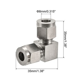 sourcing map Compression Tube Fitting 8mm to 8mm OD Tube 304 Stainless Steel Union Elbow 90 Degree Double Ferrule Coupling Connector