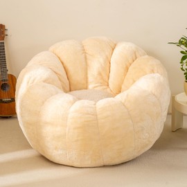 IEVENW Pumpkin Bean Bag Sofa Chair, Bean Bag Chair with Filler for Teens, Kids, Toddler, Comfy and Lazy Sofa for Dorm, Apartment, Living Room and Bedroom, Ivory