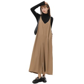 Jacott JS14 Pretty Adult Overalls, Cute, Easy Coordination, Wide Pants, Pockets, Simple Silhouette, One Mile Wear, For Camping Girls, Black, Milk Tea, Camel, M - XL, Women's, Milk Tea