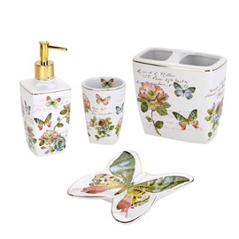 Avanti Linens - Accessory Set, Resin Tumbler, Toothbrush Holder, Soap Dish & Lotion Pump, Durable Bath Decor (Butterfly Garden Collection)