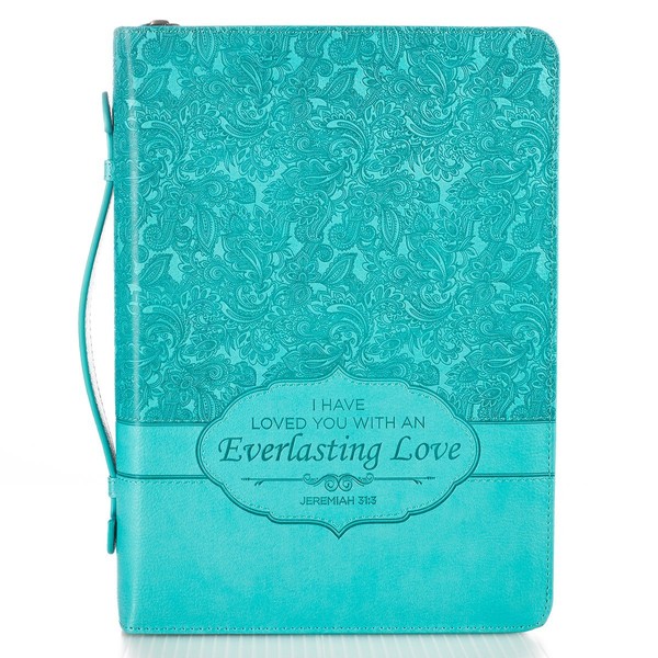 Christian Art Gifts Women's Fashion Bible Cover Everlasting Love Jeremiah 31:3, Turquoise Paisley Faux Leather, Medium