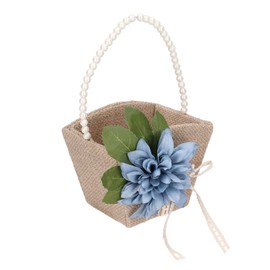 Burlap Flower Girl Basket,Wedding Basket for Flower Girl with Pearl Handle,Linen Wedding Flower Baskets for Ceremony (Blue)