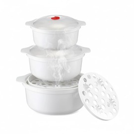 Microwavable Bowls With Lids, Microwave Ramen Bowl with Steam Rack, Assorted Sizes, Dishwasher Safe, BPA-free, for Kitchen, Office, College Dorm (3 Pcs S+M+L ）