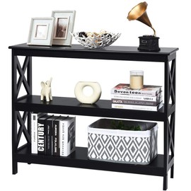 Giantex Console Table with Storage Shelves and X-Shape-Design Bookshelf Narrow Accent Table for Entryway, Hallway, Living Room 3-Tier Sofa Side Table (Black)