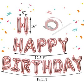 Happy Birthday Balloons, 16 Inch Foil Letter Rose Gold Banner Balloons Self Inflating for Birthday Decorations
