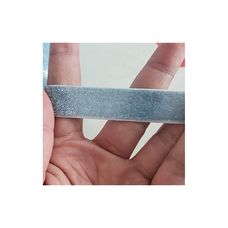 10 Yard Velvet Ribbon Spool, Inlaid with Silver Polyester (Blue,