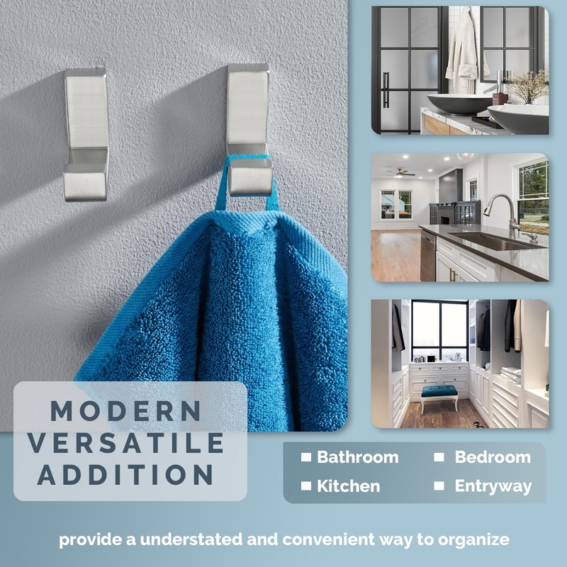 Angle Simple Towel Hook Brushed Nickel 2 PACK, 304 Stainless