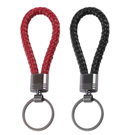 Alwodici 2 Pcs Keyring Braided Leather Keychain Simple Keychain For Men Women Black Red Key Fob Car Keychain For Car Keys, House Keys, Bags, Woven Leather Key Ring