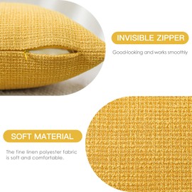 JOTOM Set of 2 Cushion Covers 40x40 cm Linen Yellow Decorative Throw Pillow Covers 16x16 Inch Square Cushion Case Home Decor Pillowcases for Couch Sofa Living Room Bed (Yellow)