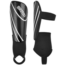 BROTOU Shin Guards Soccer Youth, Soccer Shin Guards for Kids 3-15, Light Weight Adjustable Straps Shin Pads Protection Equipment with Ankle and Leg Calf Protection (S, Black)