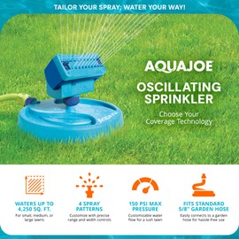 Aqua Joe AJ-OSPR20 Mini Oscillating Sprinkler on Sled Base, Up to 4,250 Square-Foot Coverage