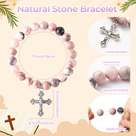 CJiangpo Cross Bracelet for Godparents - Madrina Padrino Natural Stone Bracelets Proposal Gifts from Godchild Christian Religious Cross Beaded Jewelry Godmother Godfather Catholic for Baptism Gifts