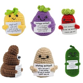 Guijinhao 6pcs Funny Crochet Positive Gifts, Cute Knitted Doll with Positive Card Emotional Support Cheer up Gifts for Adult Lovers Birthday Party Room Decor Encouragement (A99-6)