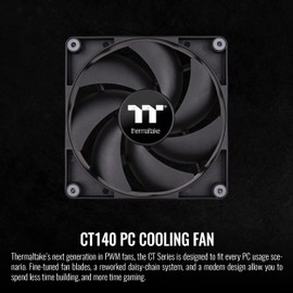 Thermaltake CT140 PC Cooling Fan (2-Fan Pack), Daisy-Chain Design, Fan speeds up to 1500 RPM, 140 mm Hydraulic Bearing Fan, Anti-Vibration mounting, CL-F148-PL14BL-A,Black
