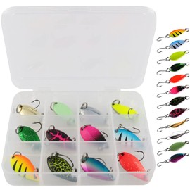 Spoon Lures Set of 12 5 Grams Metal Spoons Sequin Fishing Lure Stream Lures Trout, Rainbow Trout, Ito, Yamame with Storage Case (Set of 12)