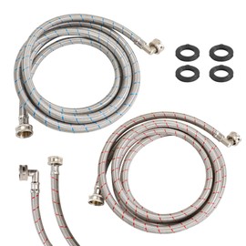 2 Pack 12 FT Washing Machine Hoses with 90 Degree Elbow, Stainless Steel Washer Hoses Burst Proof Red and Blue Striped Water Supply Lines, 3/4" FHT Thread