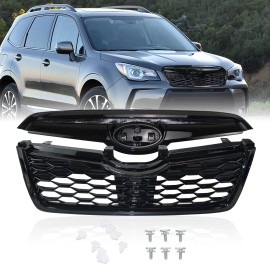toptier_autoparts Front Grill Replace for 2019-21 Subaru Forester Gloss Black Grille w/Camera Hole