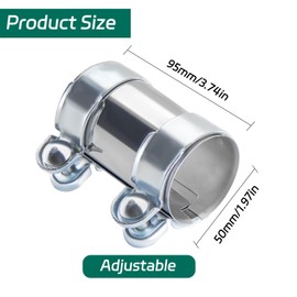 Exhaust Clamp Pipe Connector Double Clamp Diameter 50 mm Length 95 mm Stainless Steel Exhaust Pipe Connector Use in Exhaust Systems of Buildings in the Automotive Industry