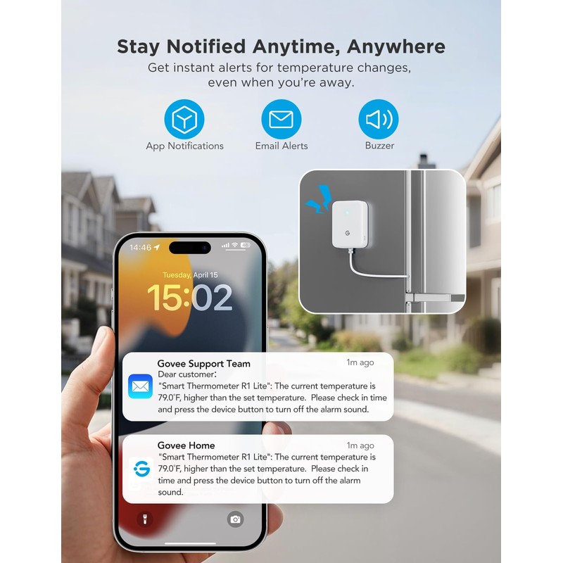 GoveeLife WiFi Refrigerator Thermometer with Alarm, Wireless Digital Freezer Temperature