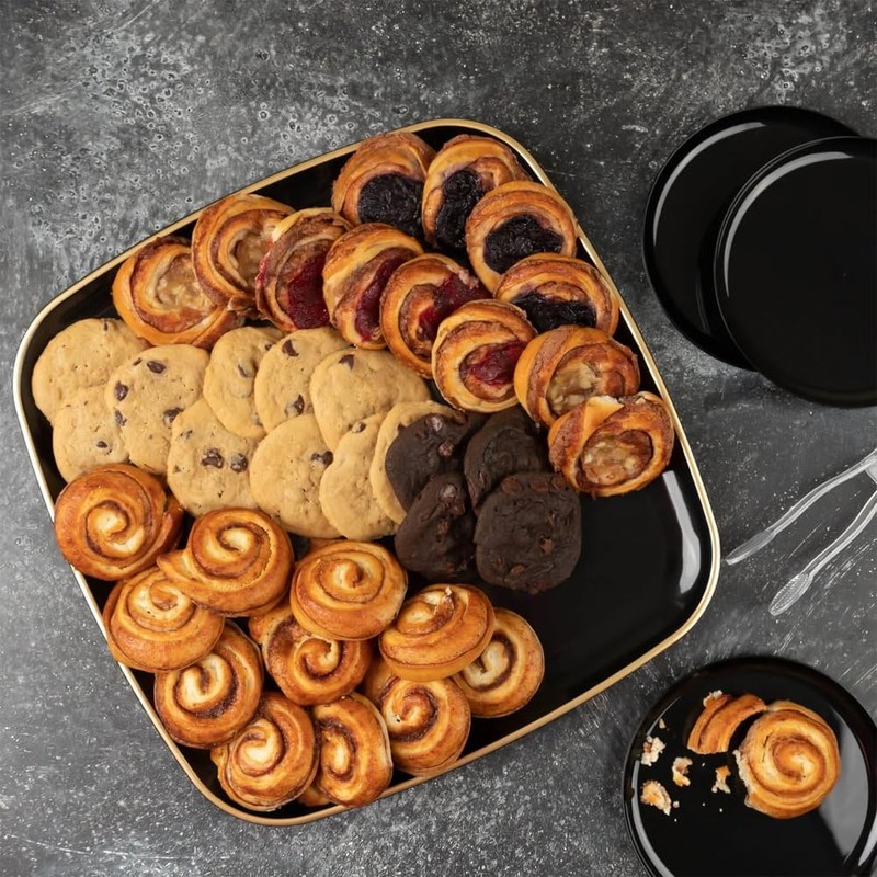 Black Gold Rim Square Organic Plastic Tray - 14" (Pack