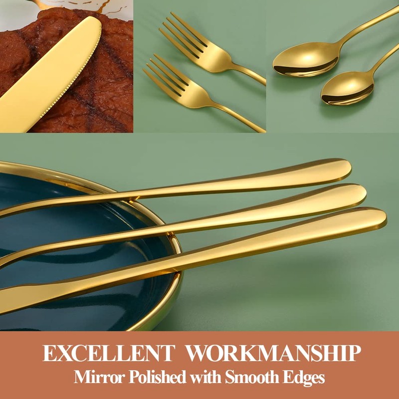 Lazycorner 50 Pcs Gold Silverware Set for 10, Food Grade