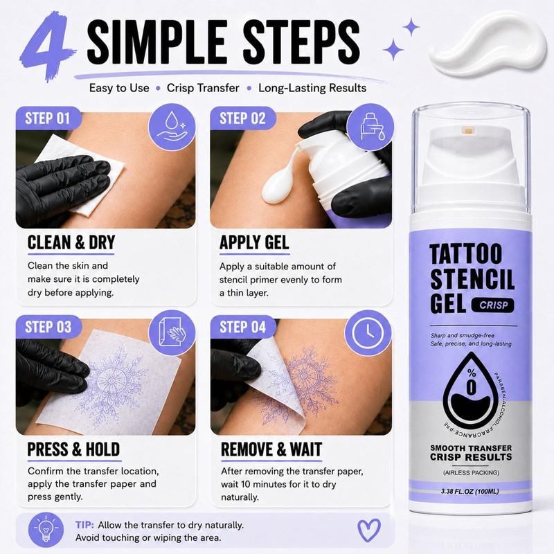 Usiriy Tattoo Stencil Transfer Gel 3.38oz, Long-Lasting Smudge-Proof Clear