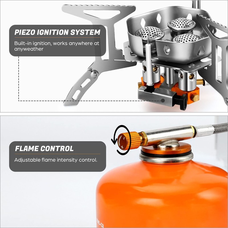 Odoland 6800W Windproof Camp Stove Camping Gas Stove with Windscreen,