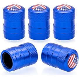 MEAJOO 5PCS USA Flag Tire Valve Stem Caps, with Plastic Liner, Anodized Alloy Universal Tire Valve Stem Covers for Cars, SUV, Trucks, Bikes, Motorcycles, Bicycles(Blue)