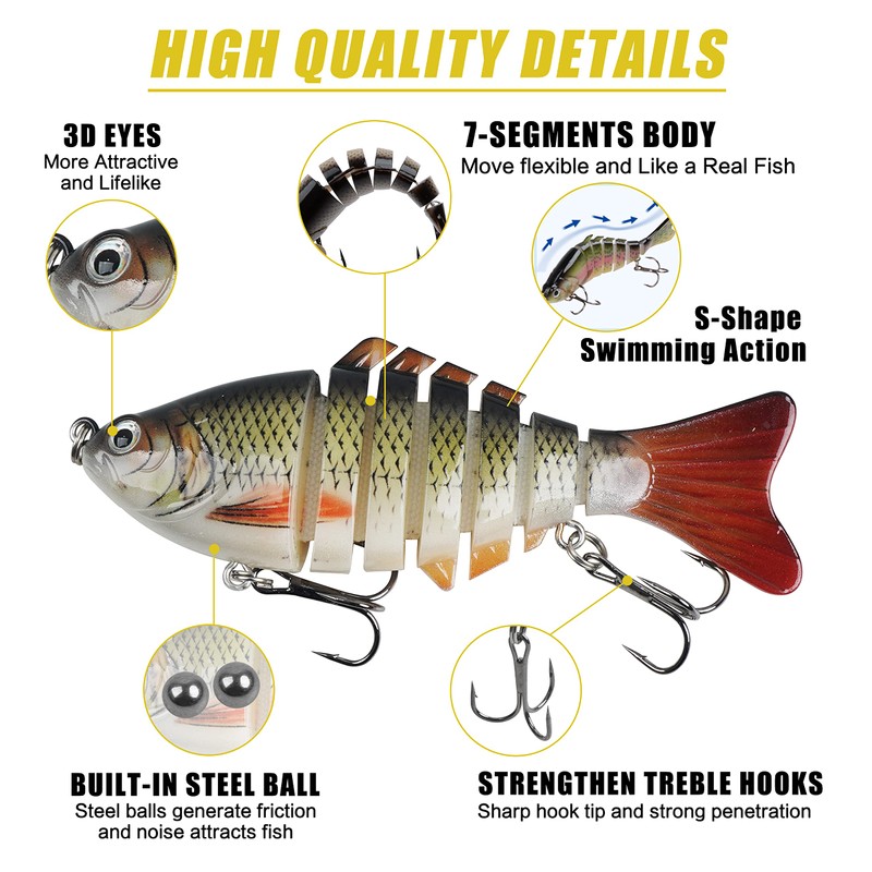 5pcs Multi Jointed Swimbaits Fishing Lures for Bass Trout Perch