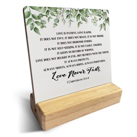 Country Love is Patient Love is Kind Bible Verse Wooden Plaque Sign Desk Decor Rustic 1 Corinthians 13:4-8 Christian Desk Sign Decor for Home Wedding 4 x 4 Inches