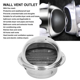 Ventilation Grille, 304 Stainless Steel Round Grille Ventilation Cover, Wall Ventilation Outlet, 110 mm Thick, Windproof, Rainproof Screen Fabric, Exhaust Air Grille, Flange Ventilation Grille,