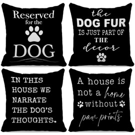 grapehiker Reserved for The Dog Funny Dog Quotes Throw Pillow Cover Covers 18″×18″ Set of 4,Funny Dog Decorations for Home Bedroom Living Room,Funny Gifts for Dog Lover Girls Women(Black)